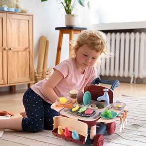 ROBINCOOL 2-in-1 <b>Kitchen</b> Cart Kitchenette Convertible to Shopping Cart with LED Lights and Circuit <b>Kitchen</b> & Food <b>Toys</b> - Product Image 2
