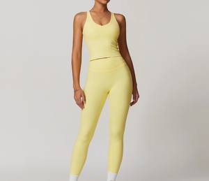 Ensemble de yoga respirant à taille haute pour femmes avec pantalon de yoga à taille élastique sans couture - Product Image 5