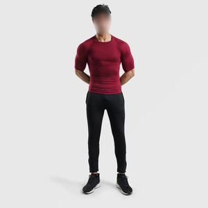 Mahroon T-shirt à manches courtes de compression de couleur unie de la plus haute qualité avec un prix raisonnable du meilleur fournisseur nouveauté service OEM - Product Image 3