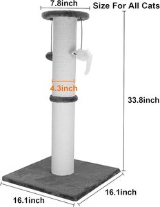 Extra Tall 33 Inch Heavy Duty Modern Cat Scratching Post <b>Thick</b> Cotton <b>Rope</b> Scratcher Stable Base Interactive Hanging Toys Wood - Product Image 2