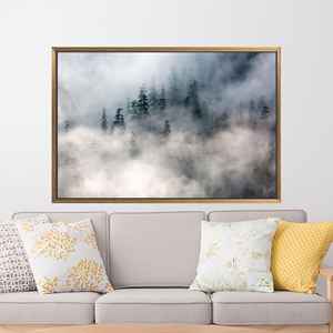 Misty Pine Forest Printed <b>Canvas</b>: Calm Nordic Decor Artwork,1P:Gold <b>Framed</b> - Product Image 1