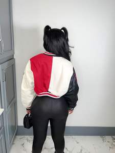 Manteau de couleur contrastée laine pour femme bouton complet varsity unisexe recadrée polaire Letterman Bomber Baseball Varsity Jacket - Product Image 3