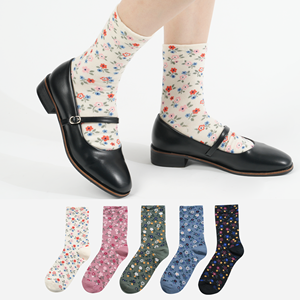 Chaussettes en coton tricotées pour femmes - Fournisseur ODM - Chaussettes décontractées respirantes à imprimé floral - Style coréen - Usage quotidien - Product Image 2