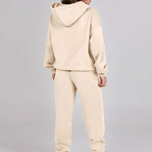 French Terry Logotipo personalizado Mujer 3D para Puff Print Chándal 2 piezas Conjunto Ropa deportiva Pantalones de chándal de algodón de gran tamaño Sudadera con capucha para el invierno - Product Image 2