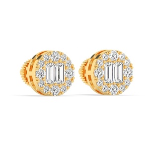 Pendientes de Botón Pequeños de Oro Amarillo y Blanco de 10 Quilates con Diamantes Naturales SI de Corte Brillante Redondo, Regalo de Aniversario - Product Image 4