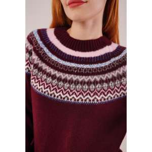 Suéter de Punto con Cuello Redondo Color Borgoña con Estampado Étnico, Estilo Casual, Venta al Por Mayor - Product Image 4