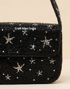 กระเป๋าสะพายข้างทรงสี่เหลี่ยมผืนผ้าลายสัตว์สไตล์โบฮีเมียนสำหรับผู้หญิงอินเดีย ปิดด้วยแม่เหล็ก ประดับลูกปัด น้ำหนักเบา เป็นมิตรกับสิ่งแวดล้อม เหมาะสำหรับงานกลางคืน - Product Image 3