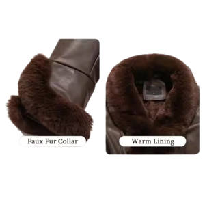 Nouveauté Veste longue en cuir à la mode pour femmes avec manches en fourrure de renard Manteau rembourré en duvet personnalisable - Product Image 2