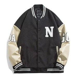 Veste d'hiver universitaire en laine de haute qualité pour hommes avec col montant Broderie au design personnalisé Manches en cuir Style Letterman - Product Image 1