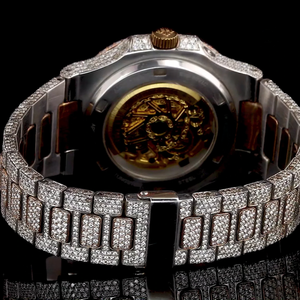 Moissanite Diamond Watch Totalmente helado Estilo de negocios antiguo Esfera de vidrio profesional Ventana Reloj de pulsera - Product Image 2