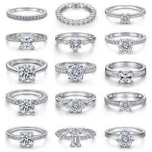 Đồ trang sức độc đáo đơn giản Nhẫn ban đầu ngón tay 925 sterling Silver CZ engagement Cubic Zirconia Wedding Ring đối với phụ nữ