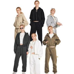 Vêtements de sport de course en polaire de haute qualité personnalisés, veste à capuche zippée, pantalons de survêtement, ensemble de 2 pièces, survêtements pour femmes - Product Image 1