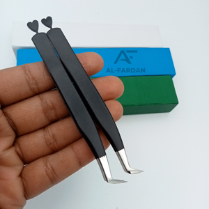 Cajas de tarjetas con logotipo personalizado para pinzas de pestañas finas de 65 90 grados negras mate, pinzas de pestañas de acero inoxidable con icono de corazón puntiagudo - Product Image 6