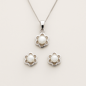 Ensemble collier et boucles d'oreilles Rhaya Jewels en argent sterling 925 pour femmes, avec perles florales, plaqué rhodium, pour mariages, fêtes, cadeaux, tendance - Product Image 2