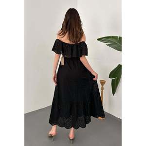 Black Off-Shoulder Broderie Anglaise <b>Dress</b> - Black - Product Image 5