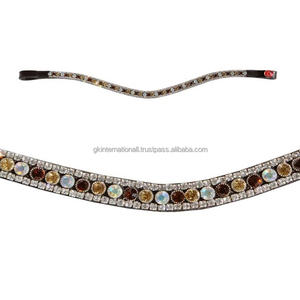 Bandeau de tête pour cheval en cuir noir grain supérieur, forme ondulée, avec cristaux noirs et transparents, chaîne métallique à 3 rangs, prix de gros - Product Image 6