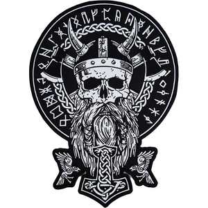 High Quality Nonwoven Felt Iron on Patches Leather Vest with Viking <b>Skull</b> Embroidered Patch Circle Design <b>Clothing</b> & Hats - Product Image 3