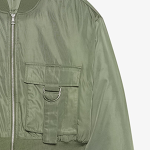 Chaqueta Bomber Unisex Odd Color Caqui con Acabado Satinado, Cierre Frontal con Cremallera, Estilo Casual Urbano, Cuello en V, Esencial para Primavera, Impermeable y Reversible - Product Image 3