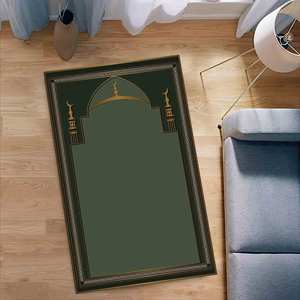 พรมละหมาดลายทองสีเขียว: พรมละหมาดมุสลิมแบบพิมพ์ลาย, พรมบางแบบไม่ถักทอ - Product Image 1