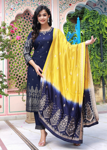 Femmes Bleu Imprimé Kurta Pantalon Et Dupatta Sets Summer Elegant Casual Dresses Fashion Ladies Vintage Latest Design 100% Rayon - Product Image 5