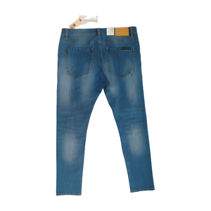 Jean en sergé léger de 12 oz pour homme 98% coton 2% Spandex teint uni motif droit taille moyenne délavé léger style décontracté - Product Image 2