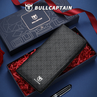 BULLCAPTAIN Dompet Panjang Kulit Sapi Asli untuk Pria, RFID Blocking, Travel Checkbook Clutch Purse, Tempat Kartu, Hitam