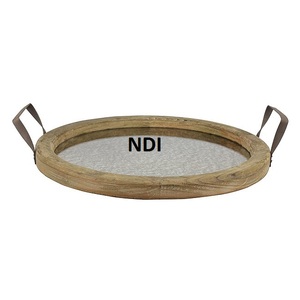 Bandeja de servicio de madera de mango Bandeja de servidor de alimentos de excelente calidad Decoración de mesa de cena de hotel en casa Salver de servicio con asa - Product Image 1