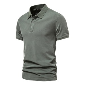 100% coton couleur unie hommes polos décontracté à manches courtes rabattu hommes chemises mode Streetwear Polos pour hommes - Product Image 1