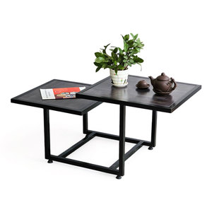 Modern Two-Tiered Nesting Sofa <b>Table</b> 104x50x45cm Convertible Wooden Top Iron Frame Durable Living Room Furniture for Entry Use - Product Image 1