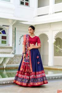 Qualité d'exportation indienne robe étonnante Tussar soie Lehenga Choli & Dupatta avec imprimé Patola et feuille travail femme mode exportateur - Product Image 2