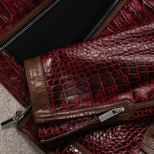 Veste en cuir de vachette authentique au design unique pour hommes Veste en cuir souple confortable avec broderie et design personnalisé pour hommes - Product Image 3