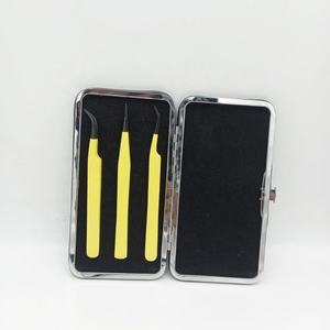 Punta negra con juego de pinzas recubiertas de amarillo, venta al por mayor, pinzas de extensión de pestañas sólidas de acero inoxidable de alta calidad, sostenibles - Product Image 3