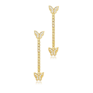 Butterfly Design Tennis Chain Long Stud Earring Turkish Wholesale Handmade 925 Sterling Silver Jewelry - Product Image 4