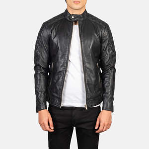 Chaqueta de Cuero Negra Acolchada Fernando, Estilo Motero Gótico, Cierre con Cremallera, Talla XS, Reversible, Recubierta de Piel de Cordero para Otoño - Product Image 1