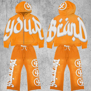 Fabricant de survêtements pour hommes pulls à capuche et pantalons de survêtement évasés ensemble de survêtements Streetwear vintage de style court - Product Image 5