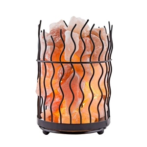 Sian Enterprises SE-1515 Himalayan Salt Lamp with Organic Material Metal Basket Folk Art Style for Home Decoration - Product Image 1