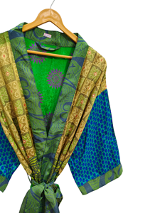 ชุดกิโมโนผ้าไหมผ้าลายส่าหรีทำด้วยมือสไตล์วินเทจผ้าเย็บปะติดปะต่อกันชุดคลุมบิกินี่เสื้อคลุมยาวสำหรับใส่กลางคืน - Product Image 3