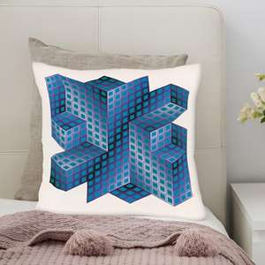 Coussin imprimé abstrait bleu Victor Vasarely Gestalt, décoration moderne pour la maison, 28"x28" - 70x70 cm - Product Image 2
