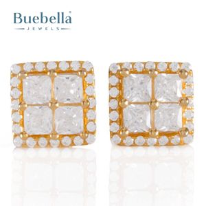 S925 Sterling Silver 14K Plaqué Or Moissanite Princesse Coupe Diamant Boucles D'oreilles Bijoux pour Hommes - Product Image 2