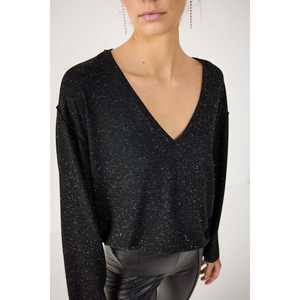 Chemise à manches longues à col en V à volants Logo avant Chic Vintage Tricoté en polyester Casual Party Wear Printemps Été Automne XS XL - Product Image 2