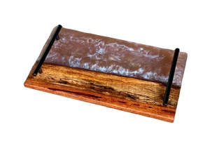 Bandeja de seguridad alimentaria hecha a mano con juego de posavasos de 4 piezas Bandeja de servicio de madera de acacia y resina con mango de metal restaurante y suministros de hotel - Product Image 6