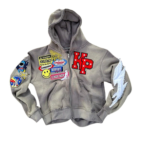 Sudaderas Personalizadas con Logotipo Bordado en Felpa Francesa para Hombre, Sudaderas con Capucha Vintage con Lavado Ácido, Estilo Desgastado, con Cierre, Holgadas, para Otoño - Product Image 3