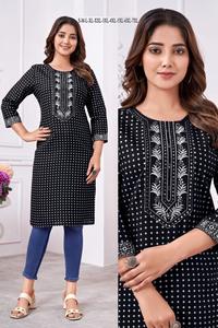 Prêt à l'emploi dames Rayon feuille or impression broderie séquence travail Kurtis - Product Image 4