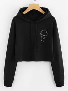 Sudadera corta de algodón 100% para mujer, Sudadera corta de manga larga con hombros descubiertos, sudaderas Hoodi - Product Image 6