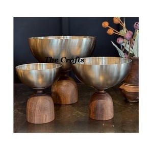 Cuenco de chocolate de acero inoxidable con base de madera, vajilla para el hogar de la mejor calidad, Juego de 2 tamaños diferentes - Product Image 3