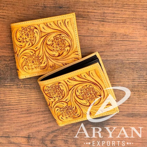 Portefeuille pour hommes en cuir taillé à la main à motif occidental longue fermeture éclair Offre Spéciale mode élégant porte-monnaie cadeau pour lui - Product Image 1