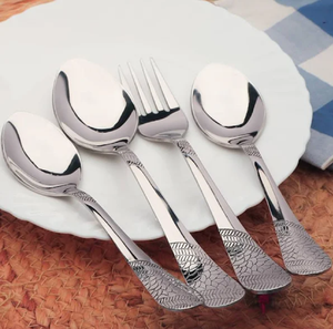 Ensemble de couverts en acier inoxydable martelé nickelé, finement poli, design minimaliste écologique, durable (fourchettes, cuillères, couteaux) - Product Image 6