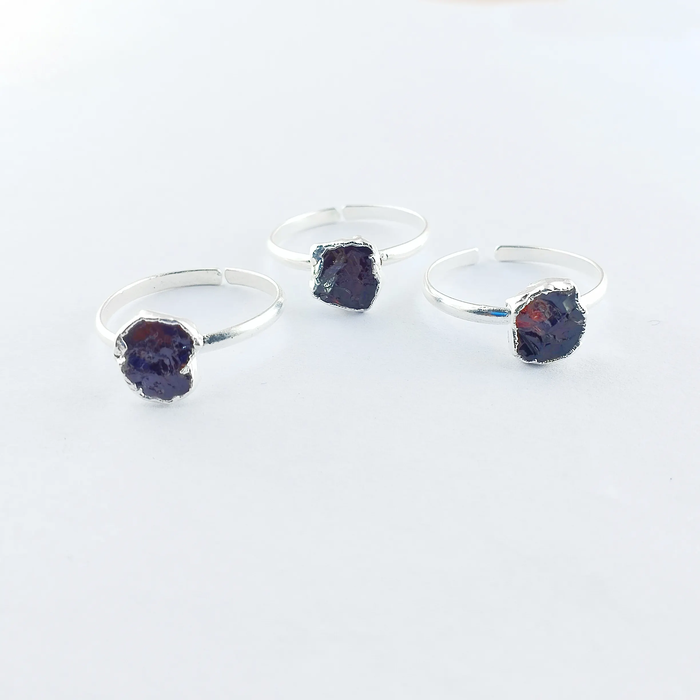 Granat-Roh edelstein ringe, verstellbare Ringe aus 925er Sterling silber, versilberte Ringe
