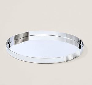 Bandeja redonda de acero inoxidable para aperitivos con asas Suministros para el hogar y la cocina Bandeja plateada para servir pizza a precio mayorista - Product Image 1