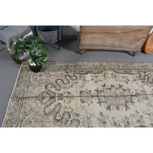 Alfombra turca de área grande Vintage, diseño clásico de retales Beige verde, 4 pies, 11 pulgadas x 8 pies, 2 pulgadas, látex de lana rectangular para pasillos - Product Image 2